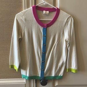 Kate Spade cream cardigan with gold buttons and color trim Size small